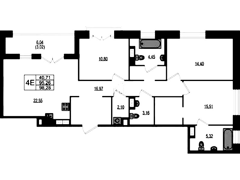 3-комнатная квартира 98.28 м², 3/4 эт., ЖК «Ranta Residence»